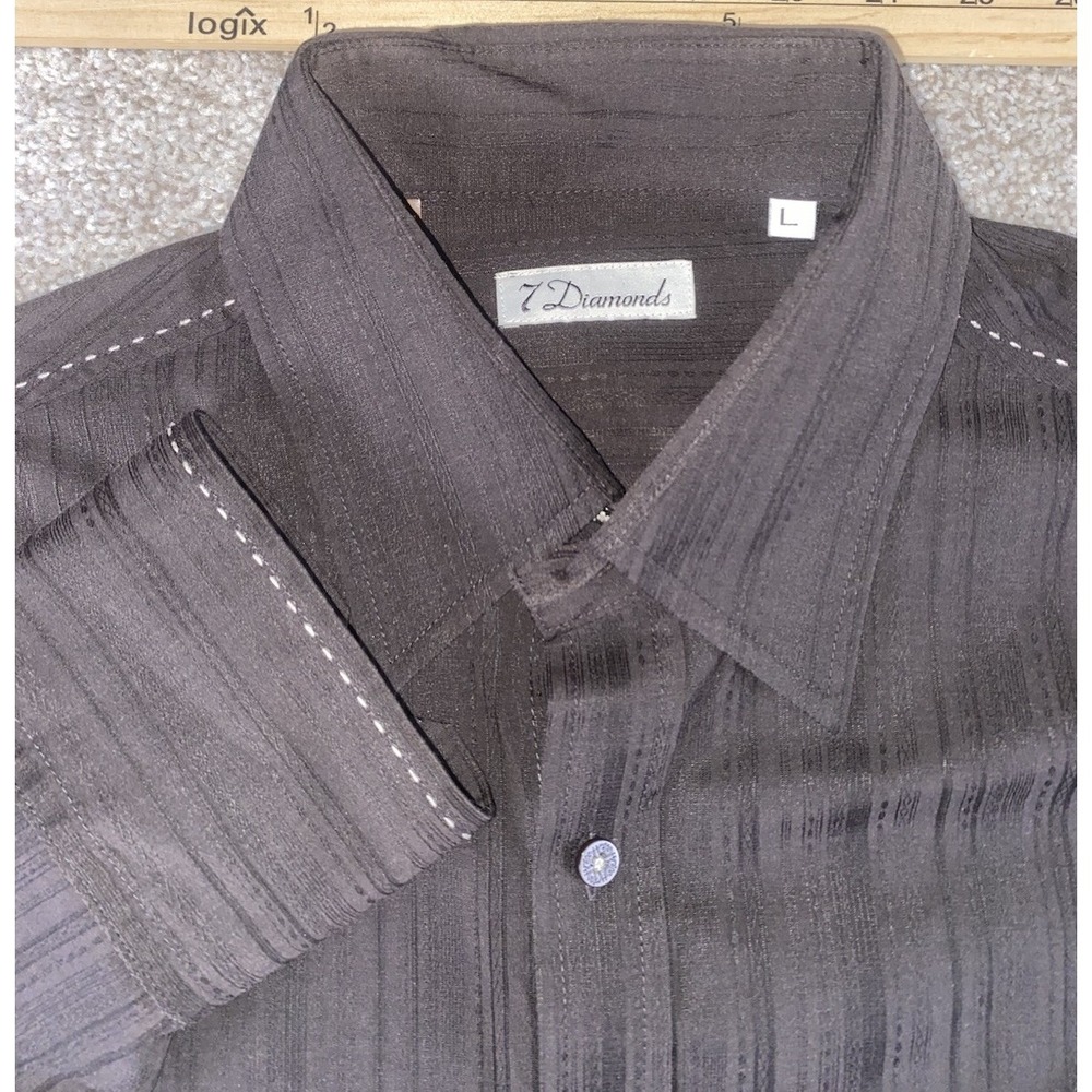 7 Diamonds Suede Like Floral Aztec Men Large‎ Shirt Loud Print Lycra Cotton Poly